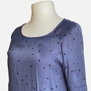 YaYa Blue Polka Dots Cranes Silk Bell Sleeves Blouse Size 38 Size Medium